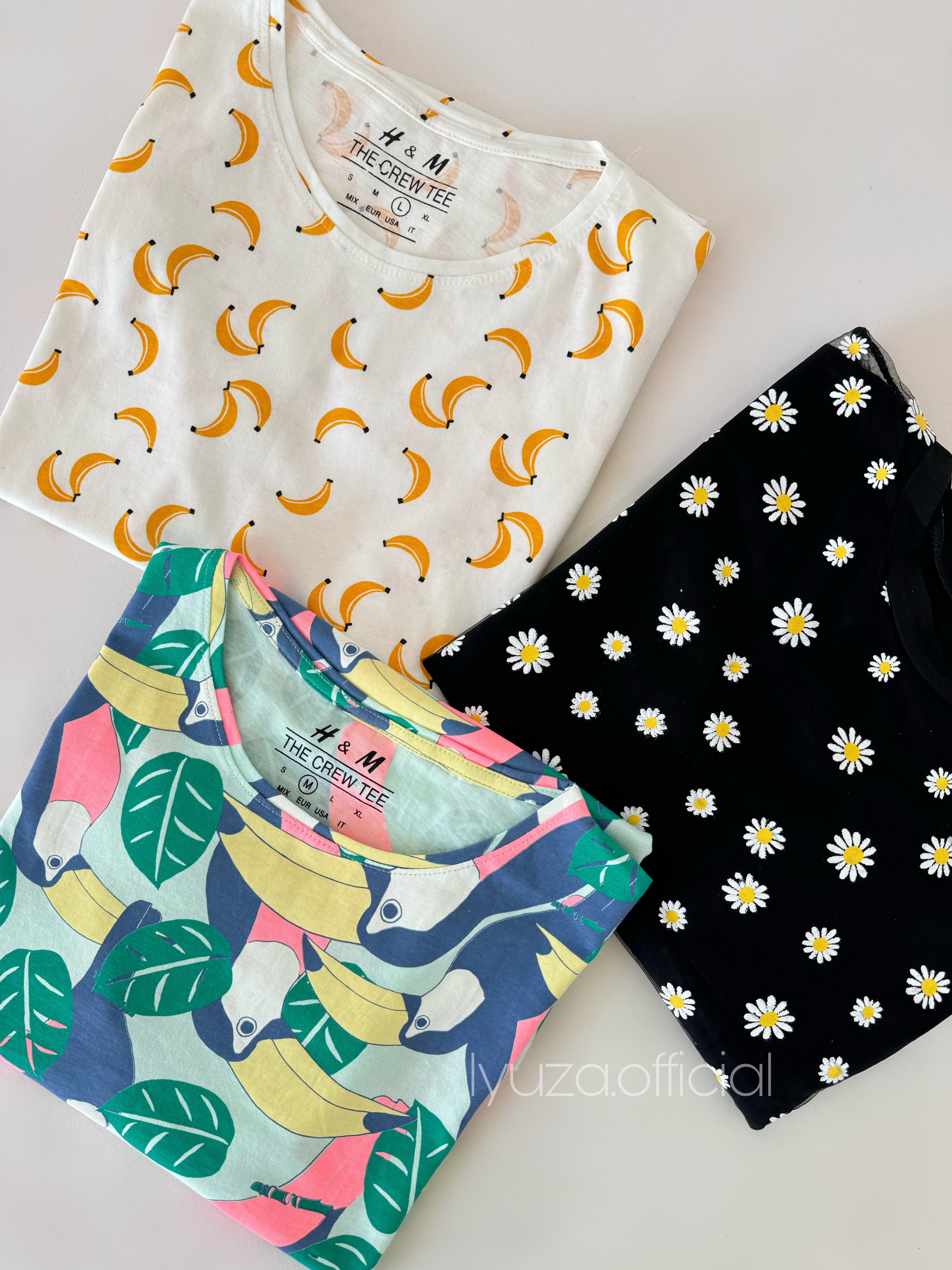 تیشرت وارداتی طرح فلامینگو وموزی h&m و بابونه