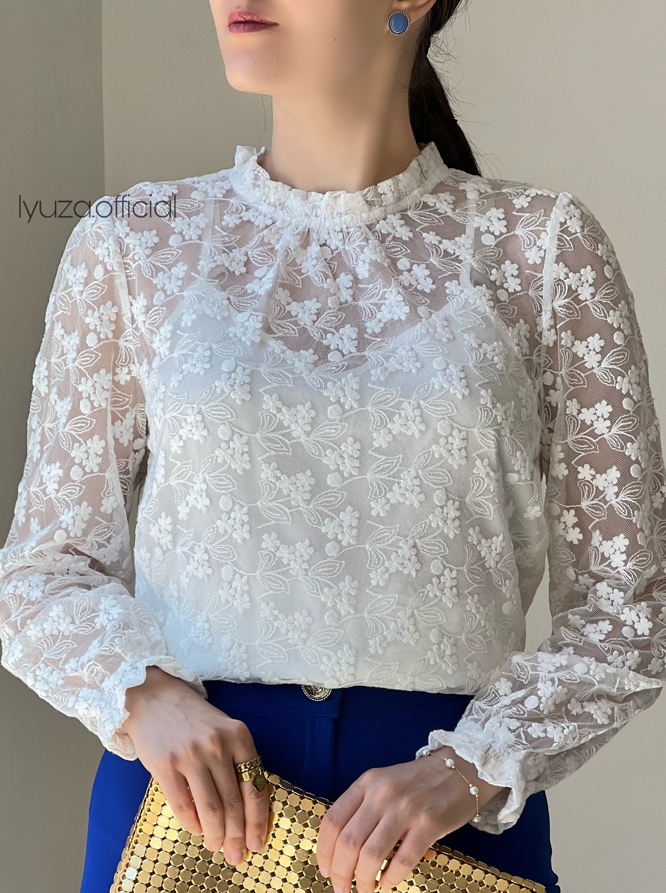 شومیز گیپور سفید وارداتی
