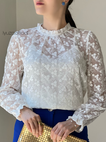 شومیز گیپور سفید وارداتی