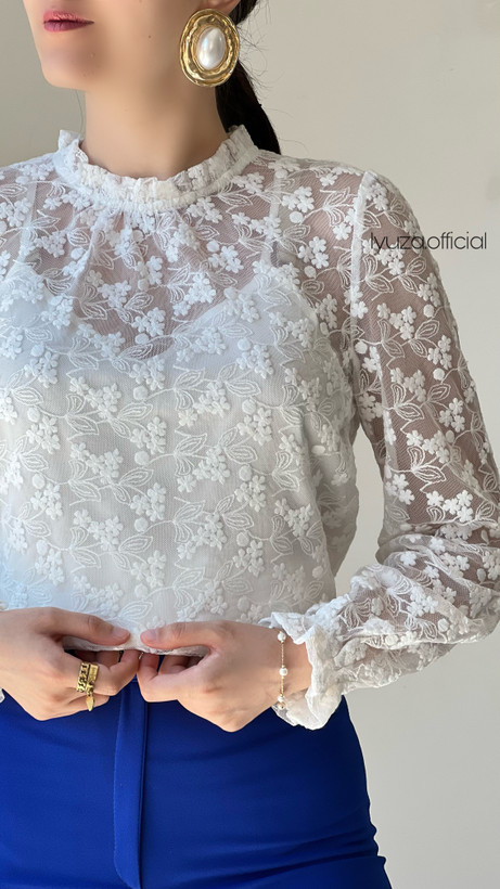 شومیز گیپور سفید وارداتی