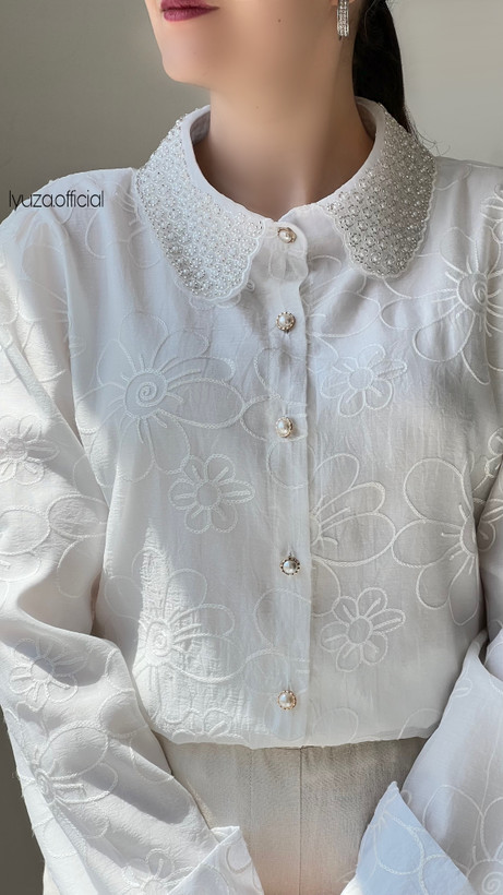 شومیز یقه مرواریدی و ملیله دوزی در ۴ رنگ